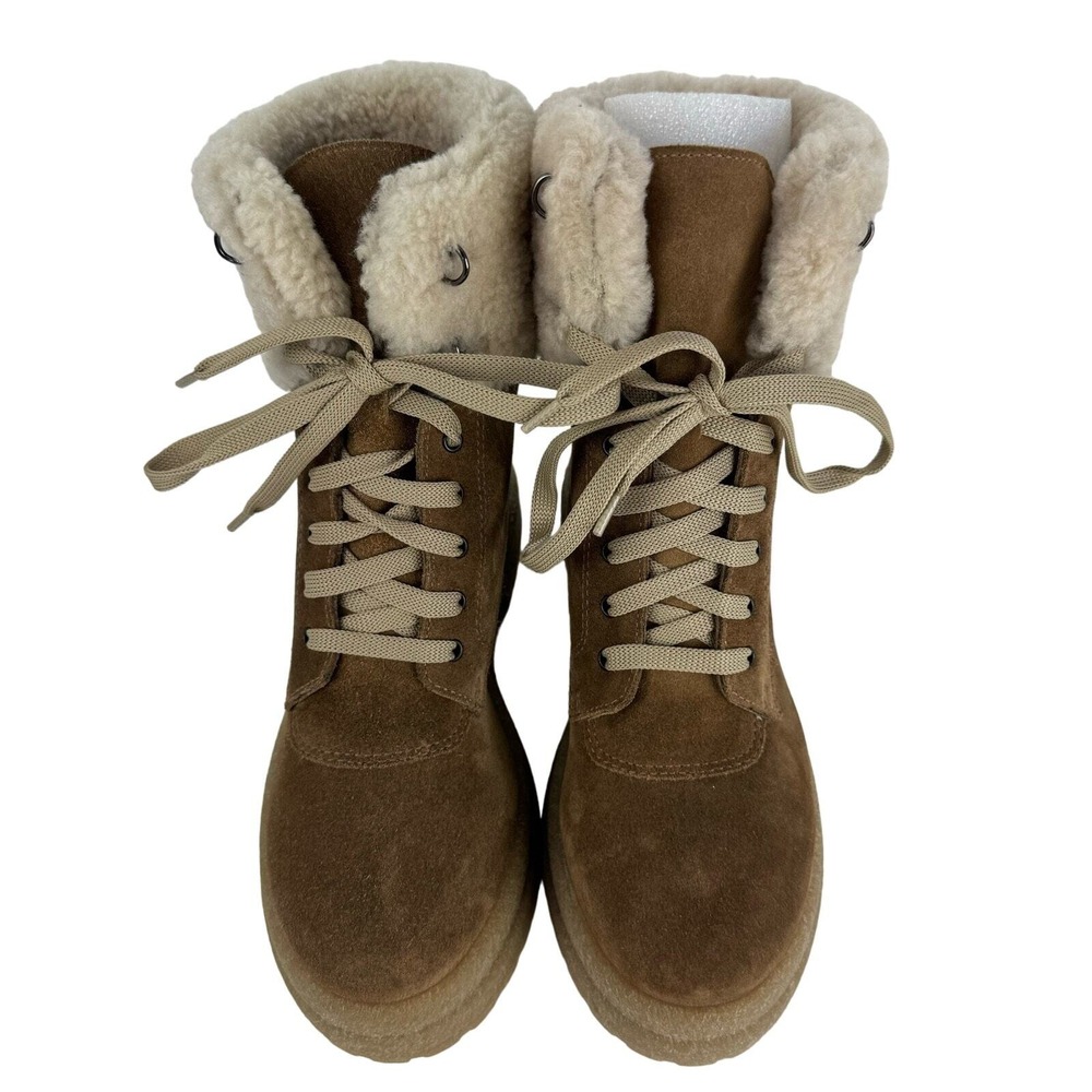 La Canadienne Brown Suede Faux Fur Combat Boots 5.5 Made Canada - Picture 2 of 13